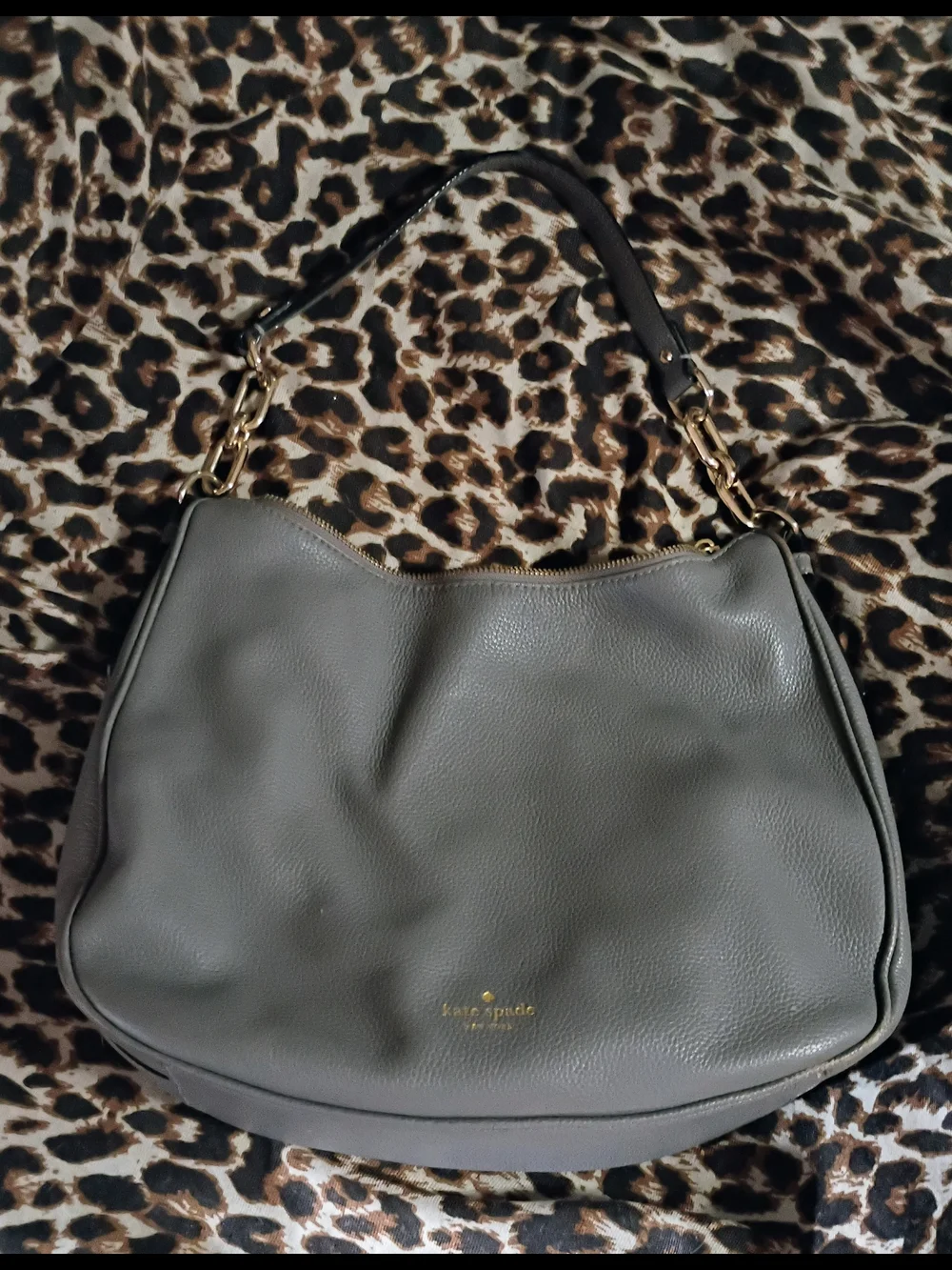 kate spade Pebbled Leather Shoulder Bag in Gray with Gold Hardware